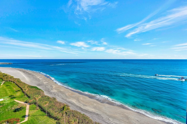 property view of water featuring a beach view