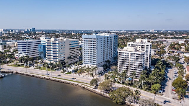 aerial view with a view of city and a water view