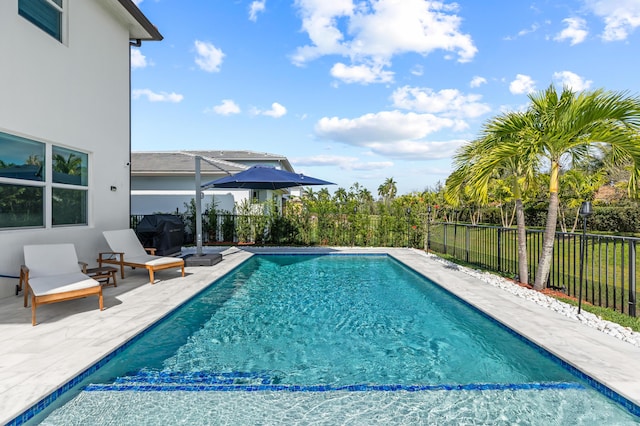 view of swimming pool featuring a patio area