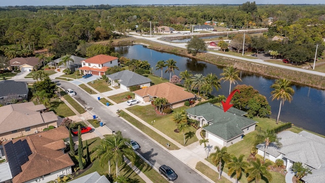 aerial view featuring a water view