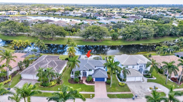 aerial view with a water view