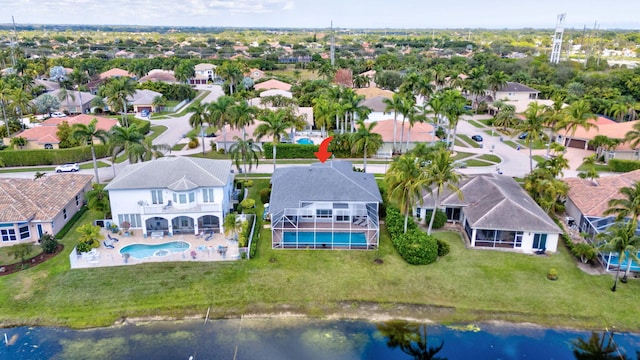 aerial view with a water view