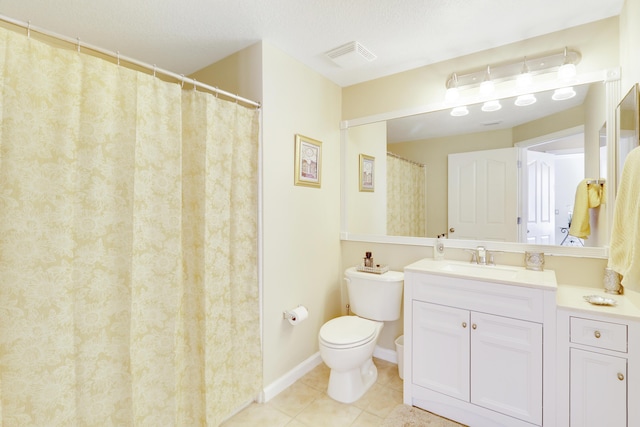 bathroom featuring vanity, toilet, and tile patterned flooring