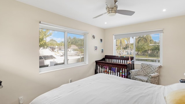 bedroom featuring ceiling fan