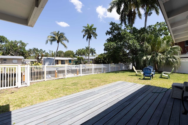 wooden terrace with a lawn