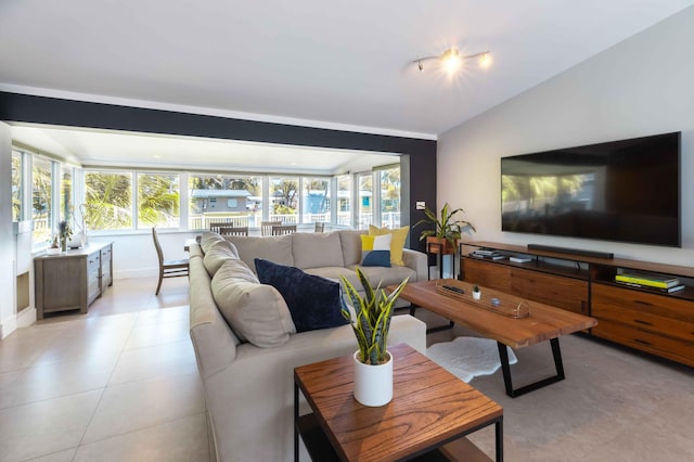 living room featuring light tile patterned flooring