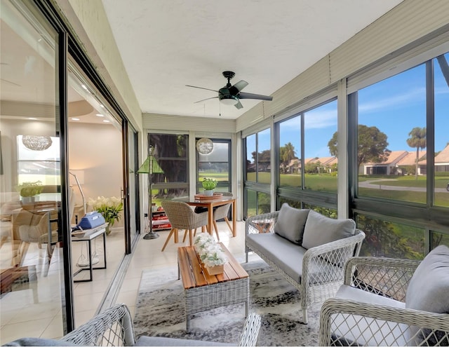 5659 Fairway Park Dr Unit 101, Boynton Beach, FL 33437 - sunroom / solarium with a ceiling fan and outdoor lounge area