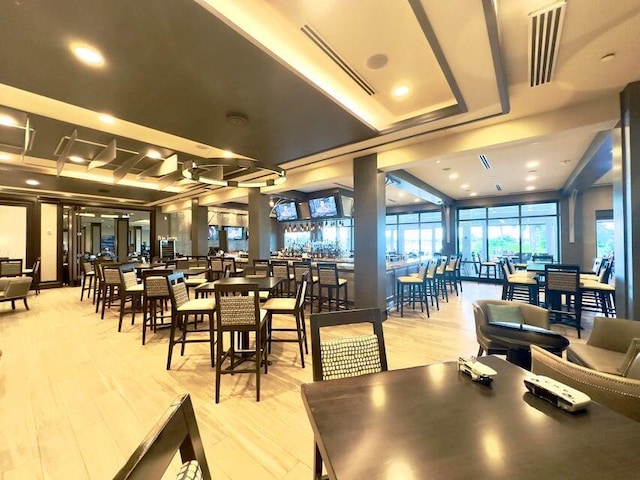 dining area with light wood-type flooring