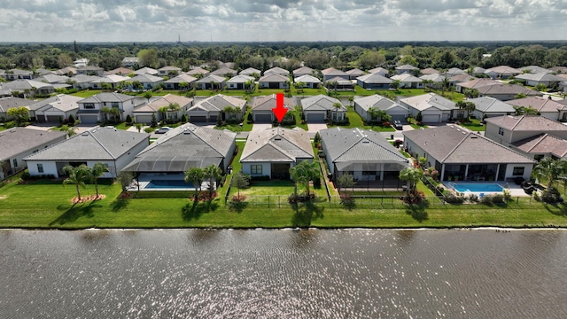 aerial view with a water view