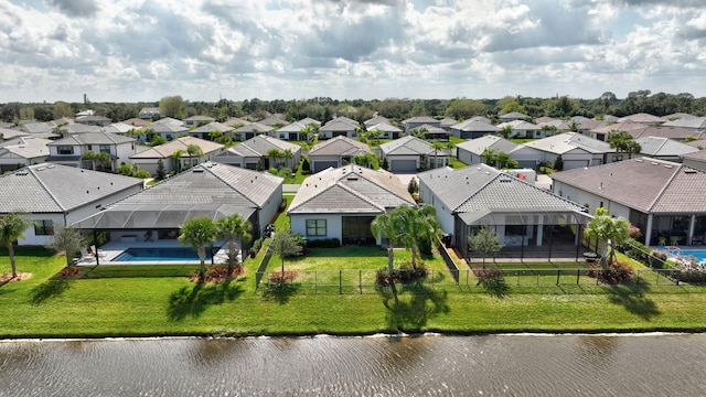 aerial view with a water view