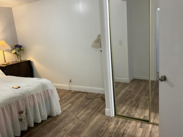 bedroom with hardwood / wood-style flooring and a closet