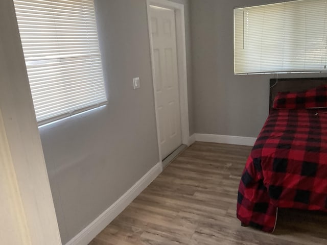 bedroom with wood-type flooring