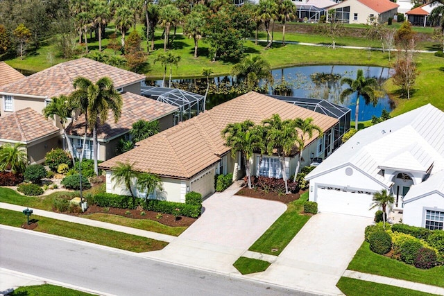 aerial view with a water view