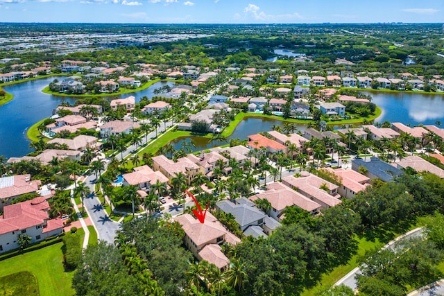 bird's eye view featuring a water view