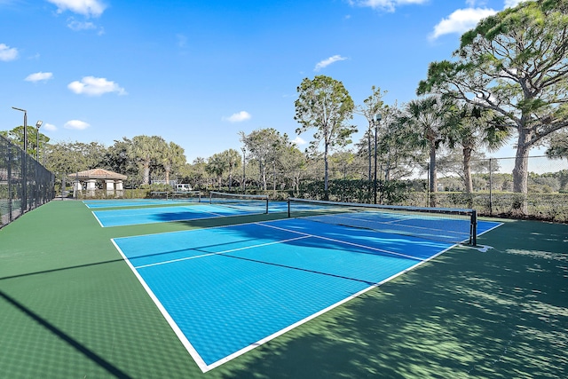 view of sport court featuring a gazebo