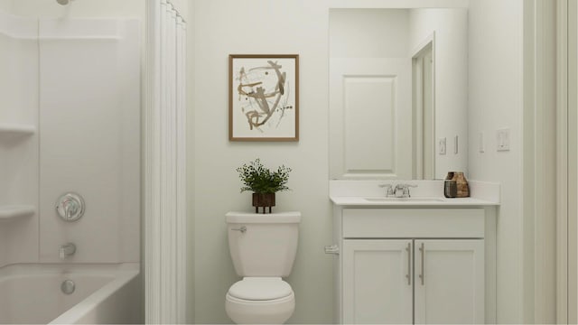 full bathroom with vanity, bathing tub / shower combination, and toilet