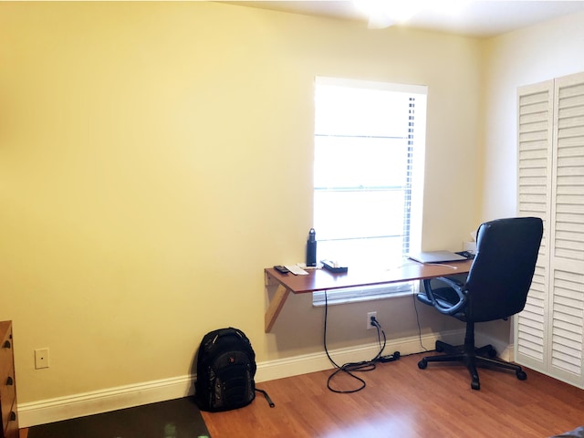 office space with hardwood / wood-style floors