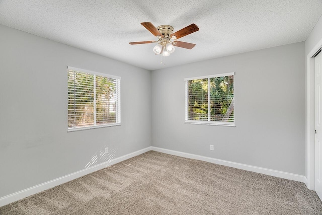 spare room featuring carpet floors, a wealth of natural light, and a textured ceiling