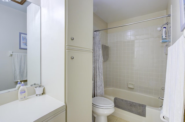 full bathroom with vanity, shower / bath combo, and toilet