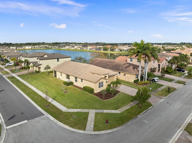 aerial view with a water view