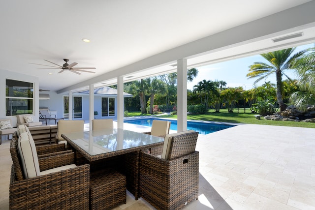 view of patio featuring an outdoor living space and ceiling fan