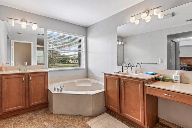 bathroom with vanity and plus walk in shower