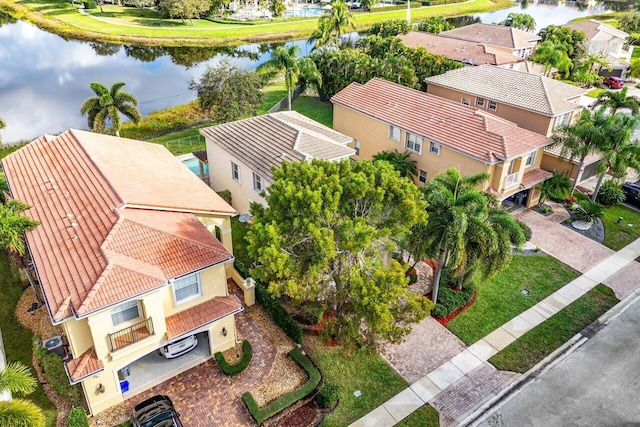 bird's eye view featuring a water view