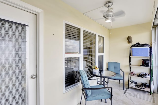 balcony with ceiling fan