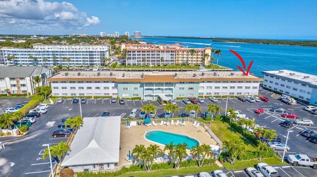 aerial view with a water view