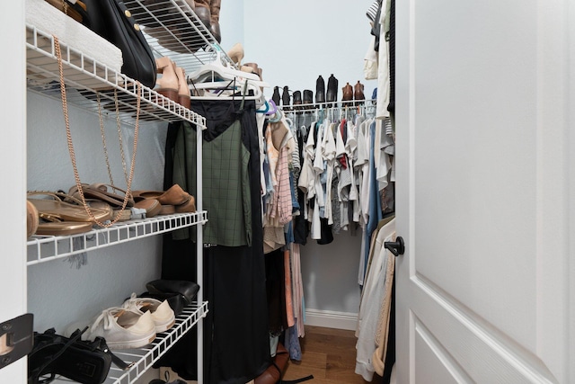 walk in closet with hardwood / wood-style floors