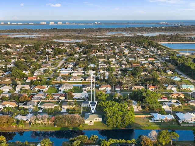 bird's eye view featuring a water view