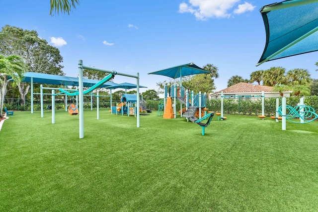 view of play area with a yard