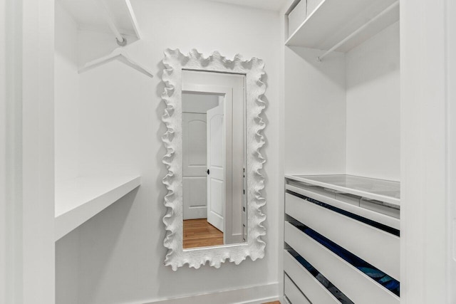 walk in closet featuring wood-type flooring