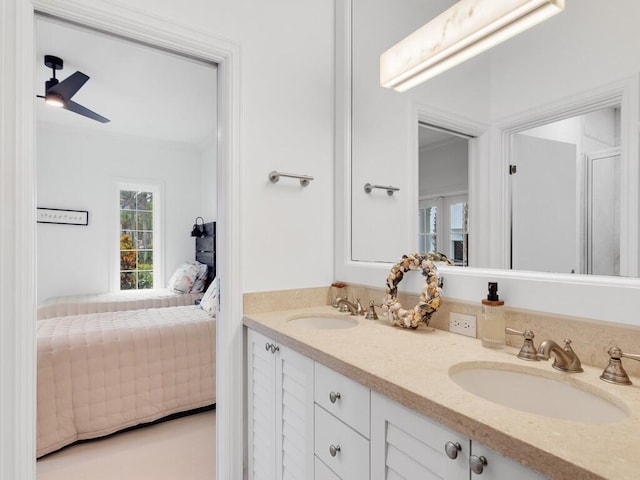 bathroom featuring vanity and ceiling fan