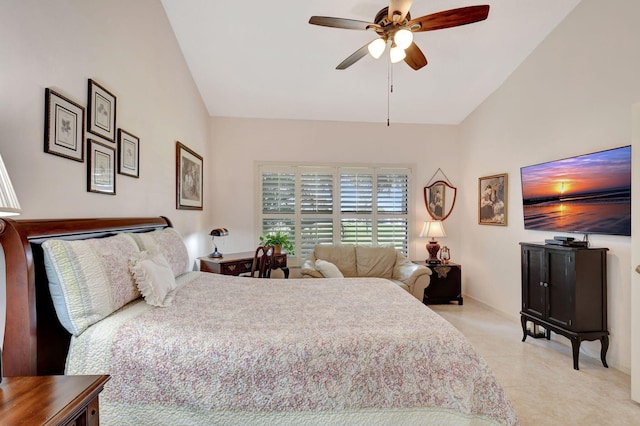 bedroom featuring lofted ceiling and ceiling fan