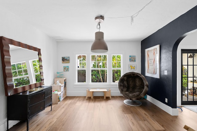 living area featuring plenty of natural light and light wood-type flooring