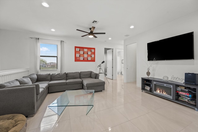 living room with ceiling fan