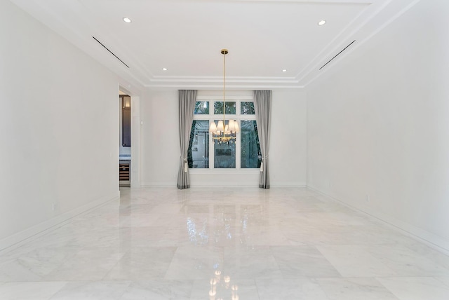 177 Commodore Dr, Jupiter, FL 33477 - hallway featuring a chandelier, light marble finish floors, a tray ceiling, recessed lighting, and baseboards