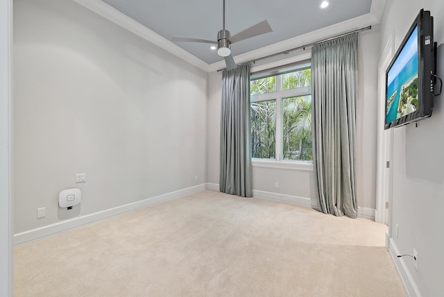 177 Commodore Dr, Jupiter, FL 33477 - carpeted spare room featuring baseboards, crown molding, a ceiling fan, and recessed lighting