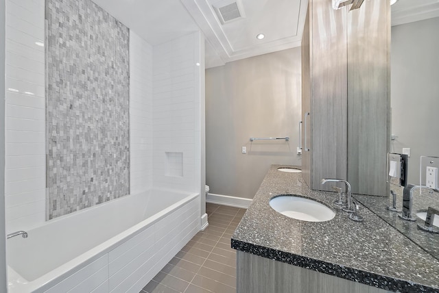 177 Commodore Dr, Jupiter, FL 33477 - bathroom featuring tile patterned flooring, toilet, double vanity, baseboards, and recessed lighting