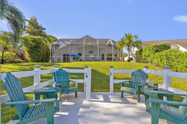 view of patio with a lanai