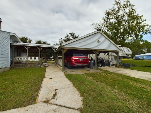 view of car parking with a lawn and a carport