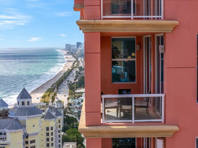 exterior space featuring a beach view