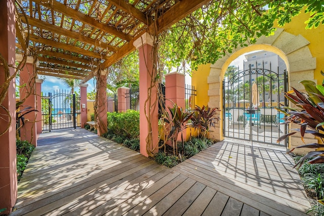 deck featuring a pergola