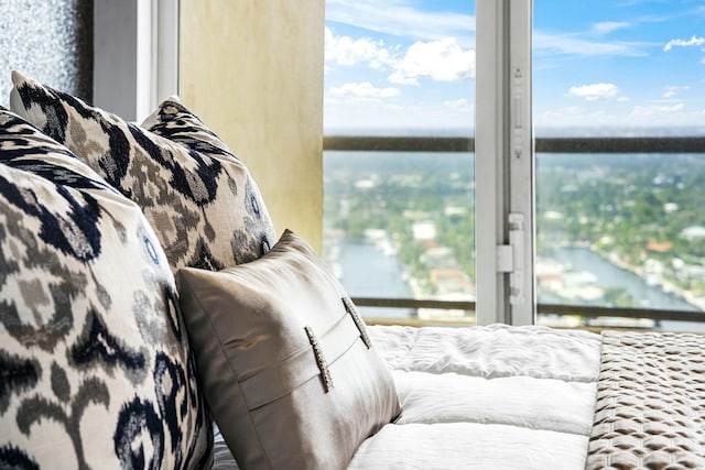 bedroom with a water view