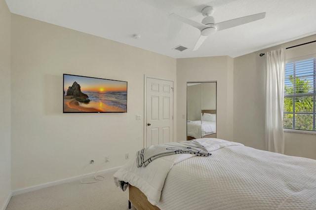 bedroom with carpet flooring and ceiling fan