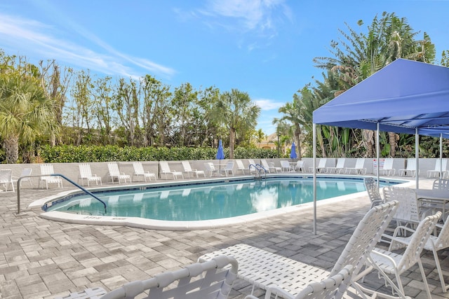 view of swimming pool with a patio