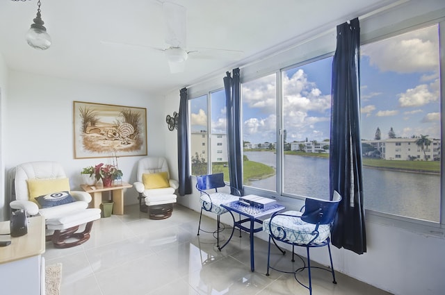 363 Wellington J, West Palm Beach, FL 33417 - sitting room featuring tile patterned flooring, a water view, and ceiling fan