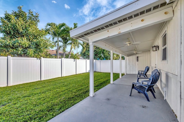 view of patio / terrace featuring ceiling fan