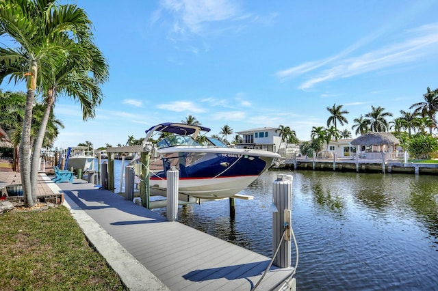 view of dock with a water view